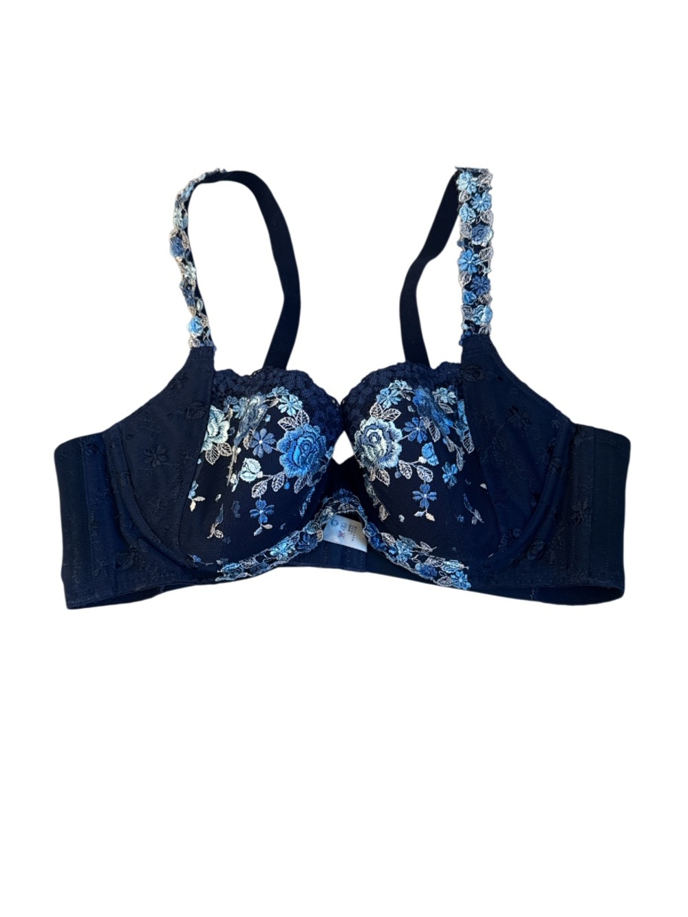 Triumph Navy Bra with Blue Floral Embroidery - Size 36C